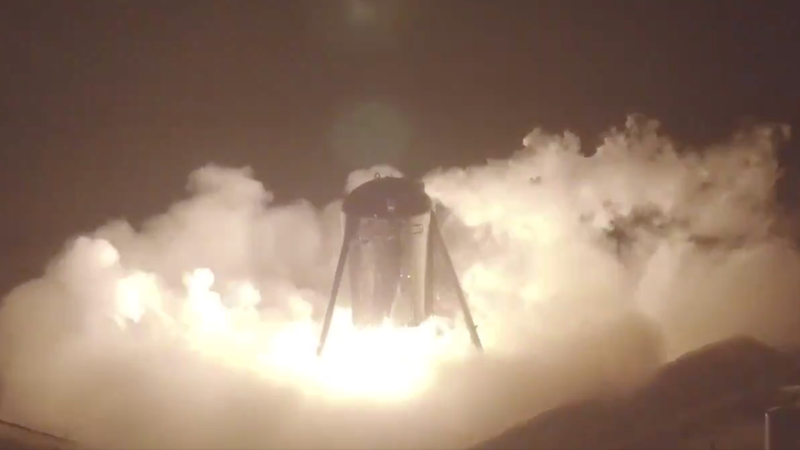 Starhopper with its Raptor engine ignited.