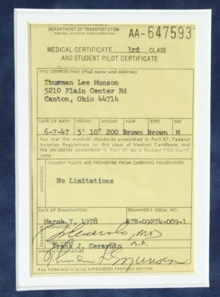 Illustration for article titled On The Block: Thurman Munson's Pilot License