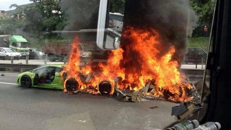 Three Lamborghinis Crash Together In Malaysia Burn To