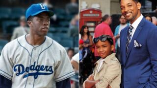 Chadwick Boseman in 42 (D. Stevens/Legendary Pictures Productions LLC); Jaden and Will Smith (Gareth Cattermole)