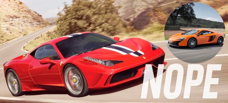 Illustration for article titled Ferrari Refuses Video Track Test Of 458 Speciale VS. McLaren 650S