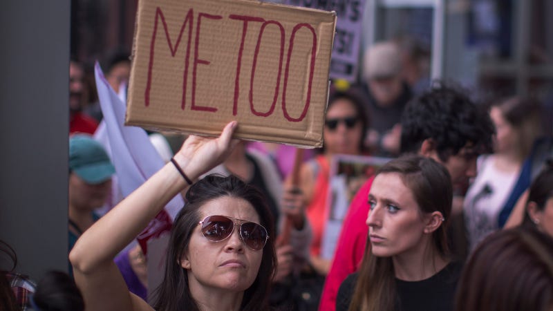 Demonstrators participate in the #MeToo Survivors’ March in response to several high-profile sexual harassment scandals on November 12, 2017 in Los Angeles, California. The protest was organized by Tarana Burke, who created the viral hashtag #MeToo after reports of alleged sexual abuse and sexual harassment by the now disgraced former movie mogul, Harvey Weinstein. (Photo by David McNew/Getty Images)