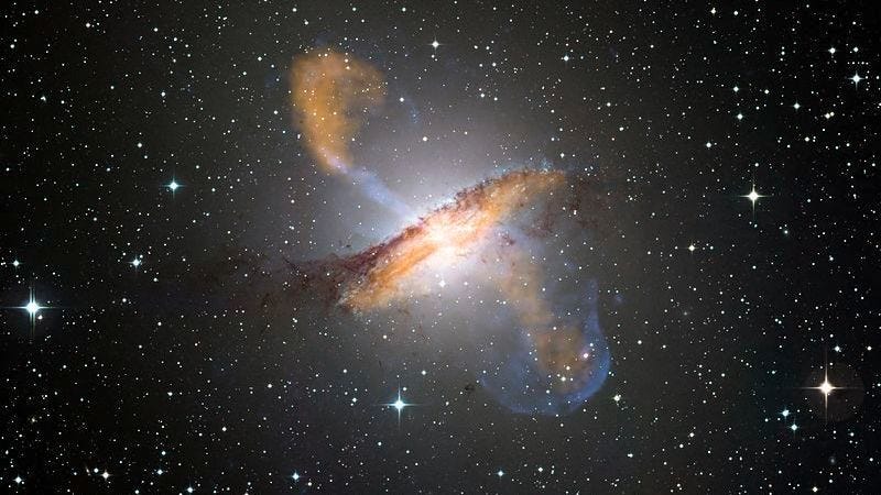 Jets spewing from an active galactic nucleus in the galaxy Centaurus A.