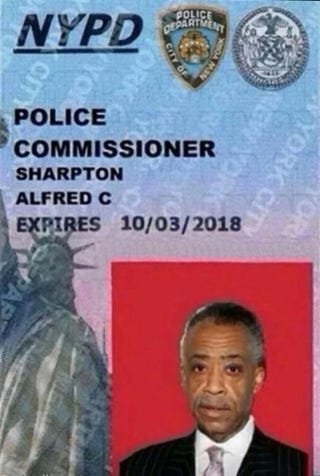 Fake New York Police Department police commissioner ID card in the name of the Rev. Al SharptonTwitter