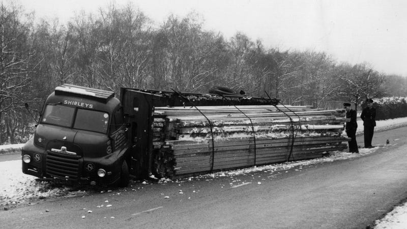 Illustration for article titled This month in overturned trucks: Beef roasts, cheese, dog food