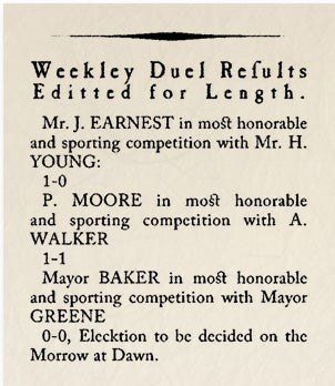 Illustration for article titled Historical Archives: Weekley Duel Results
