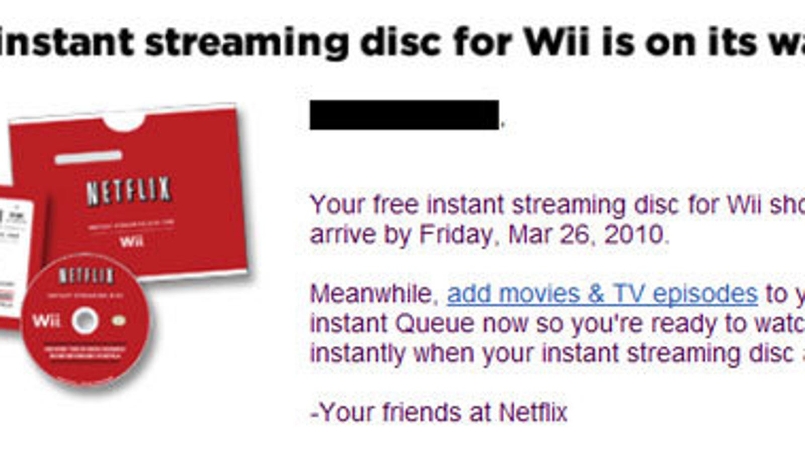 Wii Netflix Streaming Discs Are In The Mail