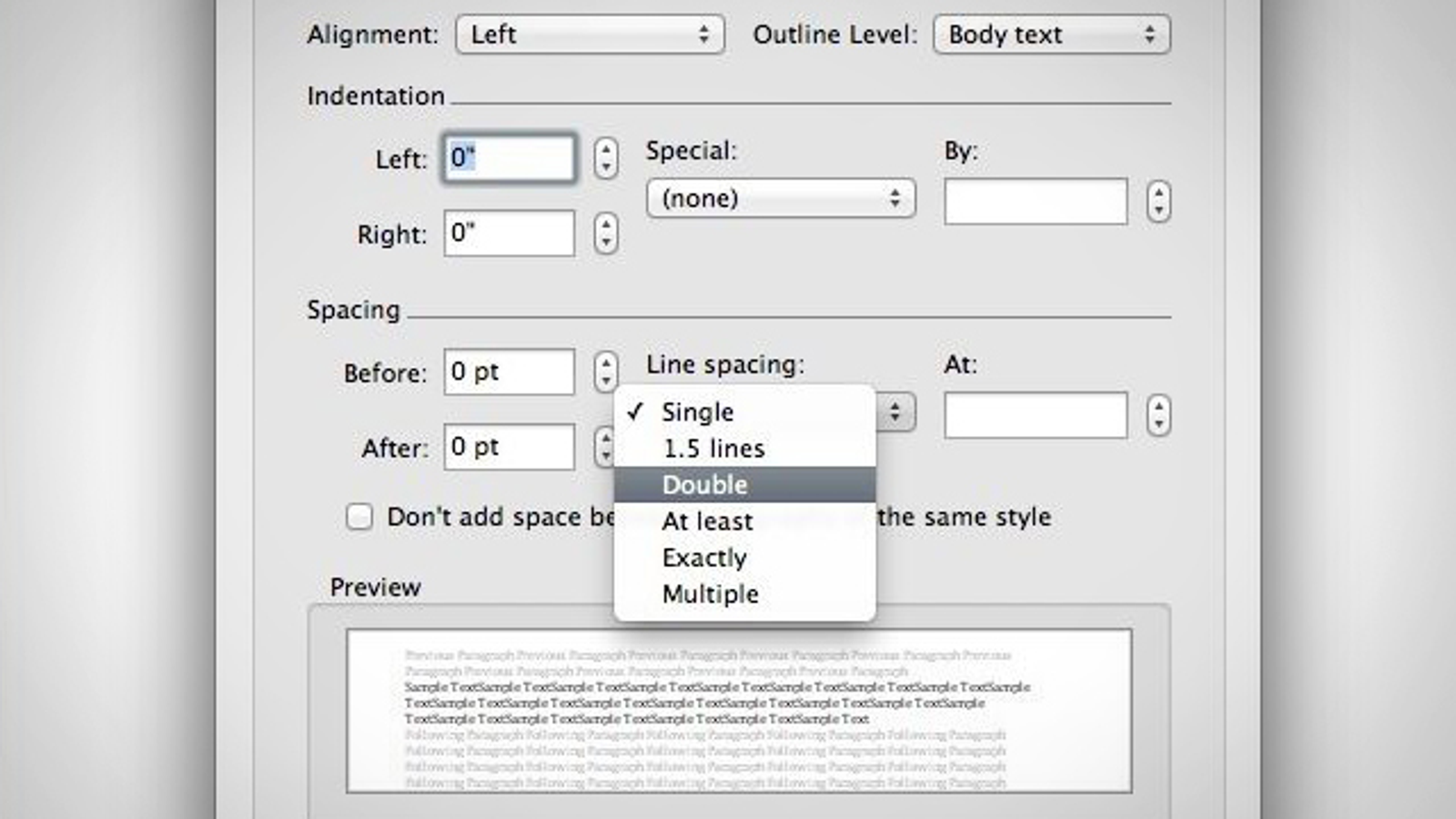 how to double space in microsoft word on apple