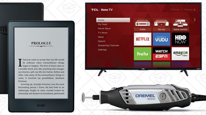 Illustration for article titled Today's Best Deals: $50 Kindle, Cheap 4K TVs, Discounted Dremel, and More