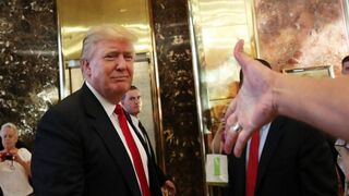 Donald Trump greets supporters, tourists and the curious at a Trump-owned building in midtown Manhattan July 22, 2015, in New York City.  Spencer Platt/Getty Images