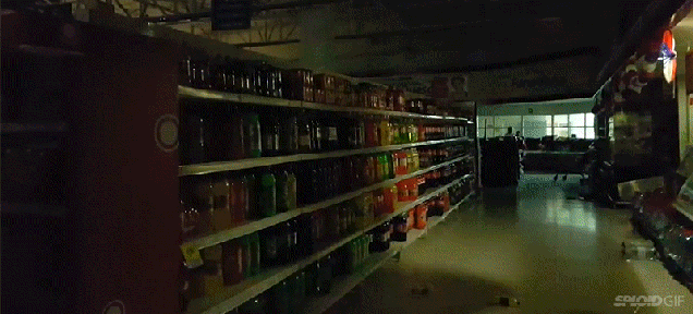 Being inside a grocery store during an earthquake is like being in a horror movie