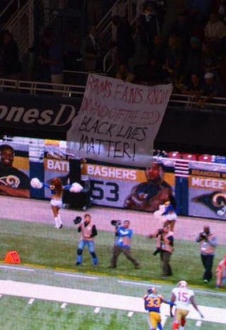 Protesters’ banner during St. Louis Rams game Oct. 13, 2014Twitter screenshot