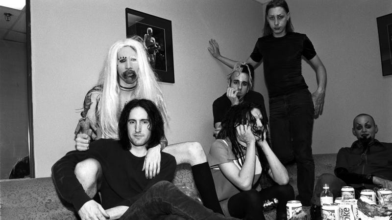 Berkowitz, standing, with the rest of Marilyn Manson and Trent Reznor in 1995 (Catherine McGann/Getty Images)