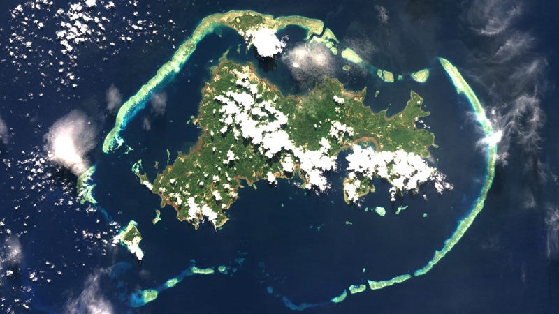 Satellite image of Mayotte island in the Indian Ocean.