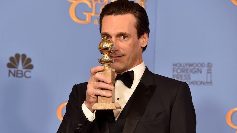 Illustration for article titled Can Someone Please Fix the Spelling On Jon Hamm's Golden Globe?