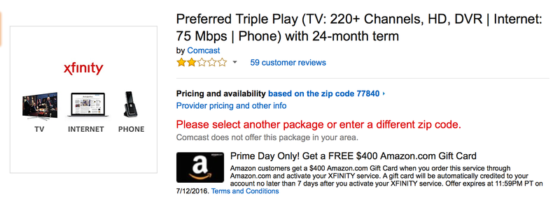 Comcast Triple Play 400 Gift Card Internet Tv 200 Only 100