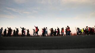 On Nov. 29, 2014, in Ferguson, Mo., members of the NAACP and their supporters began the first day of Journey for Justice, a seven-day, 120-mile march from the Canfield Green apartments where Michael Brown was killed to the governor’s mansion in Jefferson City, Mo.Scott Olson/Getty Images