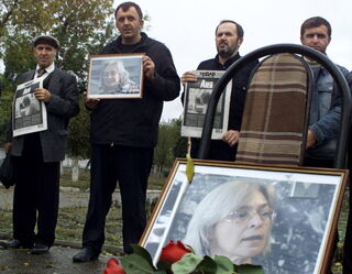 Protests against the killing of a Chechen journalist. (Getty Images)