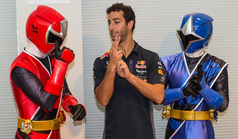 Illustration for article titled Caption This: What Is Ricciardo Learning From These Modern-Day Power Rangers?