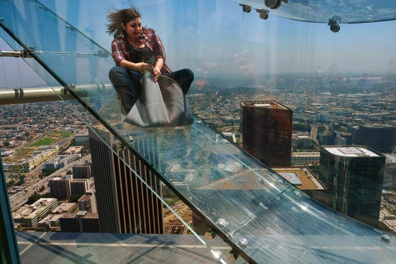 Don't look down! Glass skyslide opens 1000 feet above Los Angeles