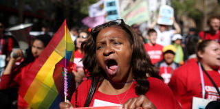 A woman protests at an immigration-reform demonstration in California. (Justin Sullivan/Getty Images)