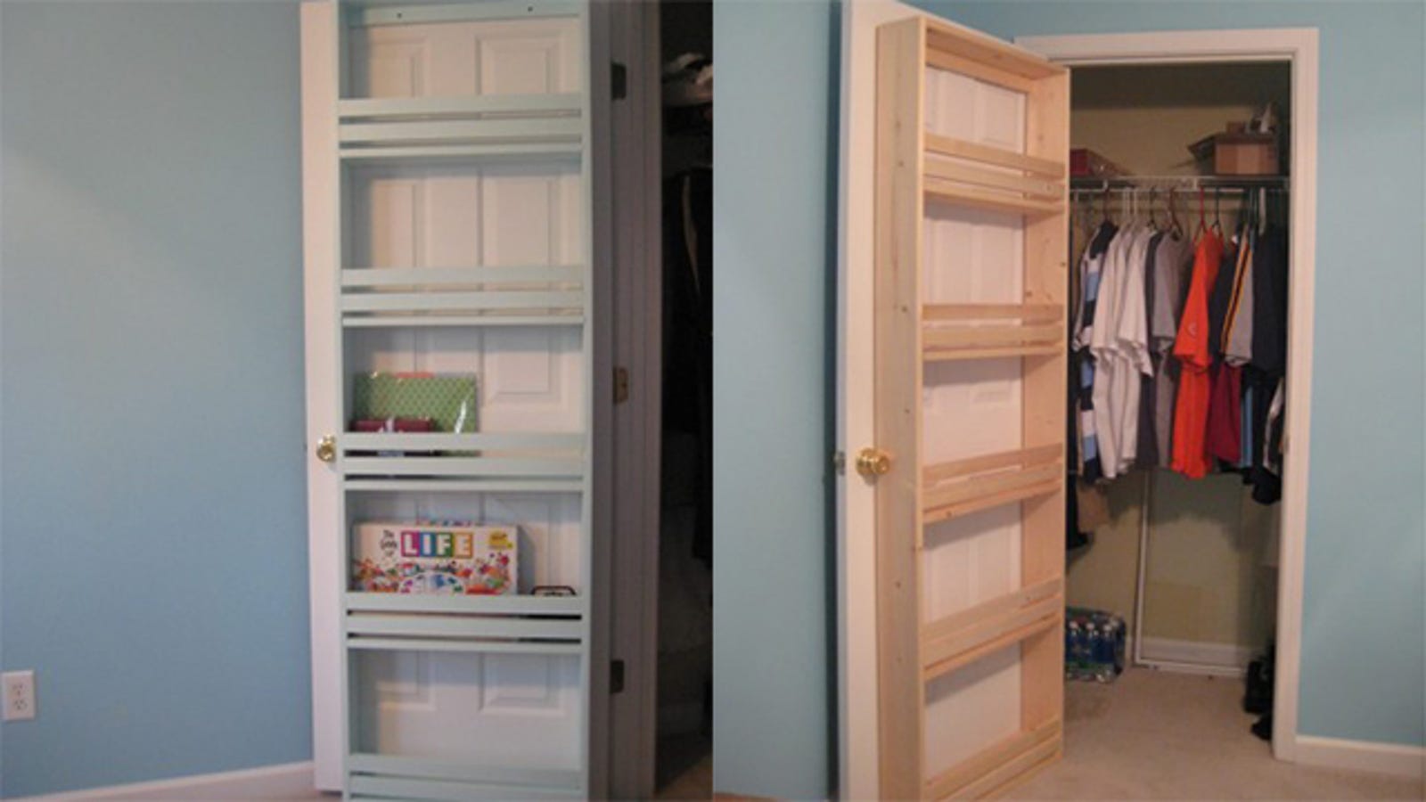 Attach Shelves to Your Closet Door to Save Space