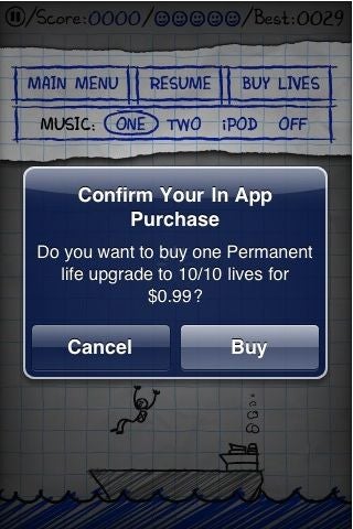 Illustration for article titled iPhone Game Sells Extra Lives Through In-App Store