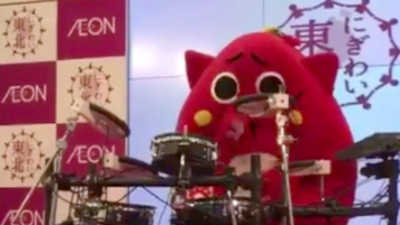 Illustration for article titled Japanese cartoon mascot goes death metal on the drums