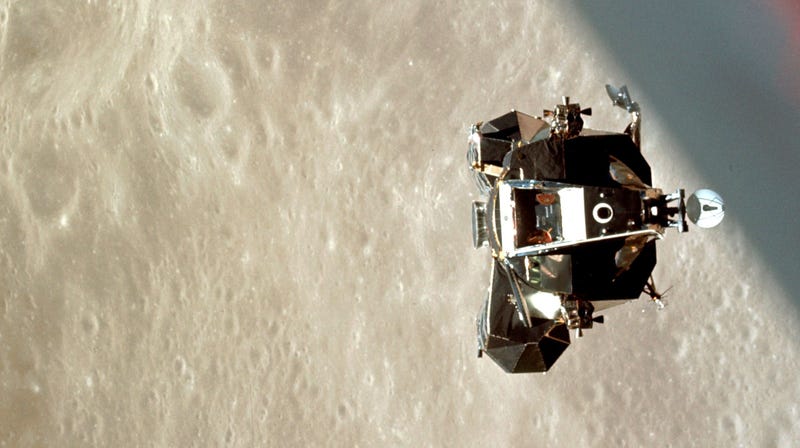 The lunar module Apollo 10 of NASA, or "Snoopy", above the moon on May 22, 1969.