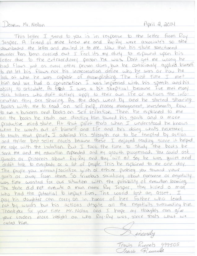 Letters From Death Row: A Texas Inmate Remembers Ray Jasper