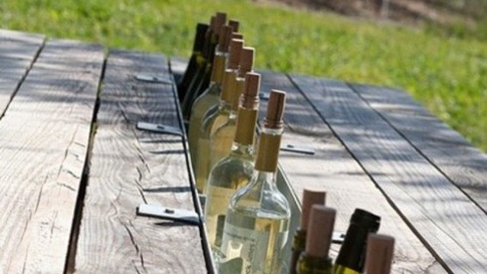 Add a Rain Gutter to a Picnic Table for a Built-In Drink 