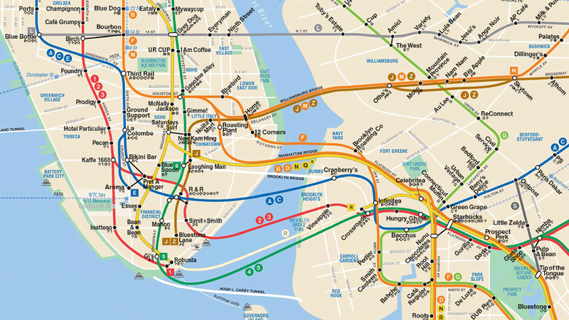 Urgent NYC Coffee Subway Map Update: Brooklyn and Queens Now Included! ... sort of subway map earlier ...