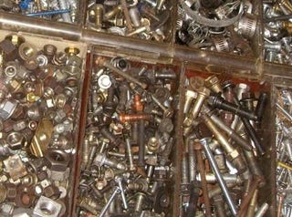 Illustration for article titled How Well Organized Is Your Junkyard Fastener Collection?