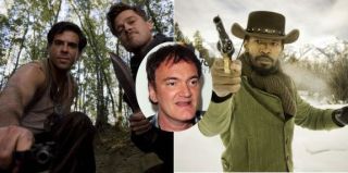 Scene from Inglourious Basterds (Weinstein Co.); Quentin Tarantino (Getty); Jamie Foxx in Django Unchained (Weinstein Co.)