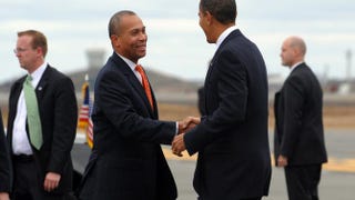 Massachusetts Gov. Deval Patrick greets President Barack Obama at the airport in Boston, Oct. 23, 2009.JEWEL SAMAD/AFP/Getty Images