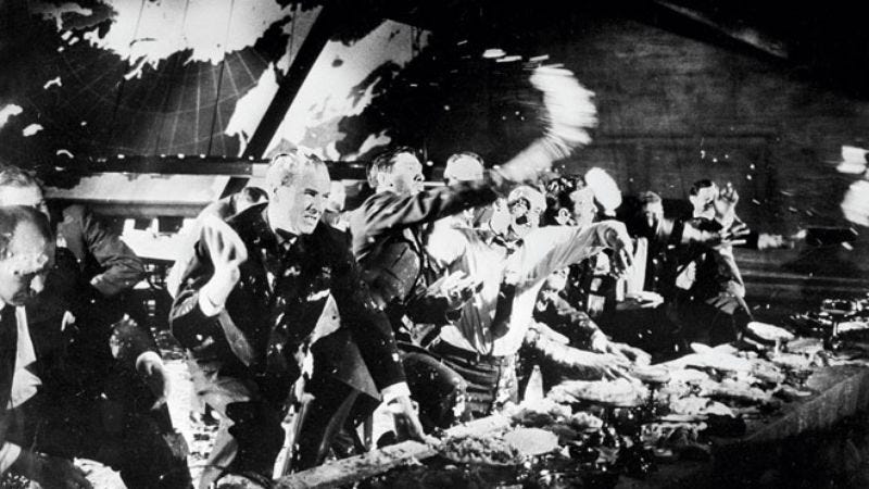 Alternate pie-throwing ending to Dr. Strangelove.