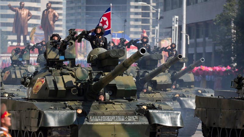 North Korean tanks during 2018 parade celebrating the 70th anniversary of North Korea