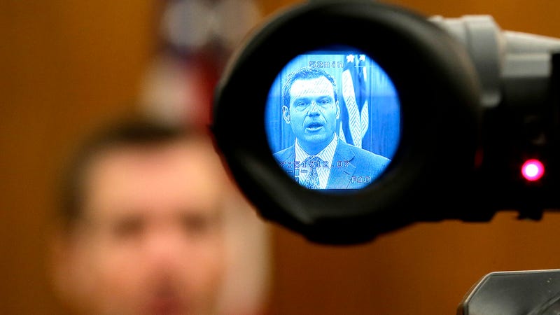 Kansas Secretary of State Kris Kobach talks to the media after a Kansas Supreme Court hearing. (Photo: AP)