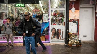Outside the beauty salon on Dec. 3, 2014, in the Staten Island borough of New York City, where Eric Garner was killed on July 17, 2014, by a police officer who put him in a choke holdAndrew Burton/Getty Images