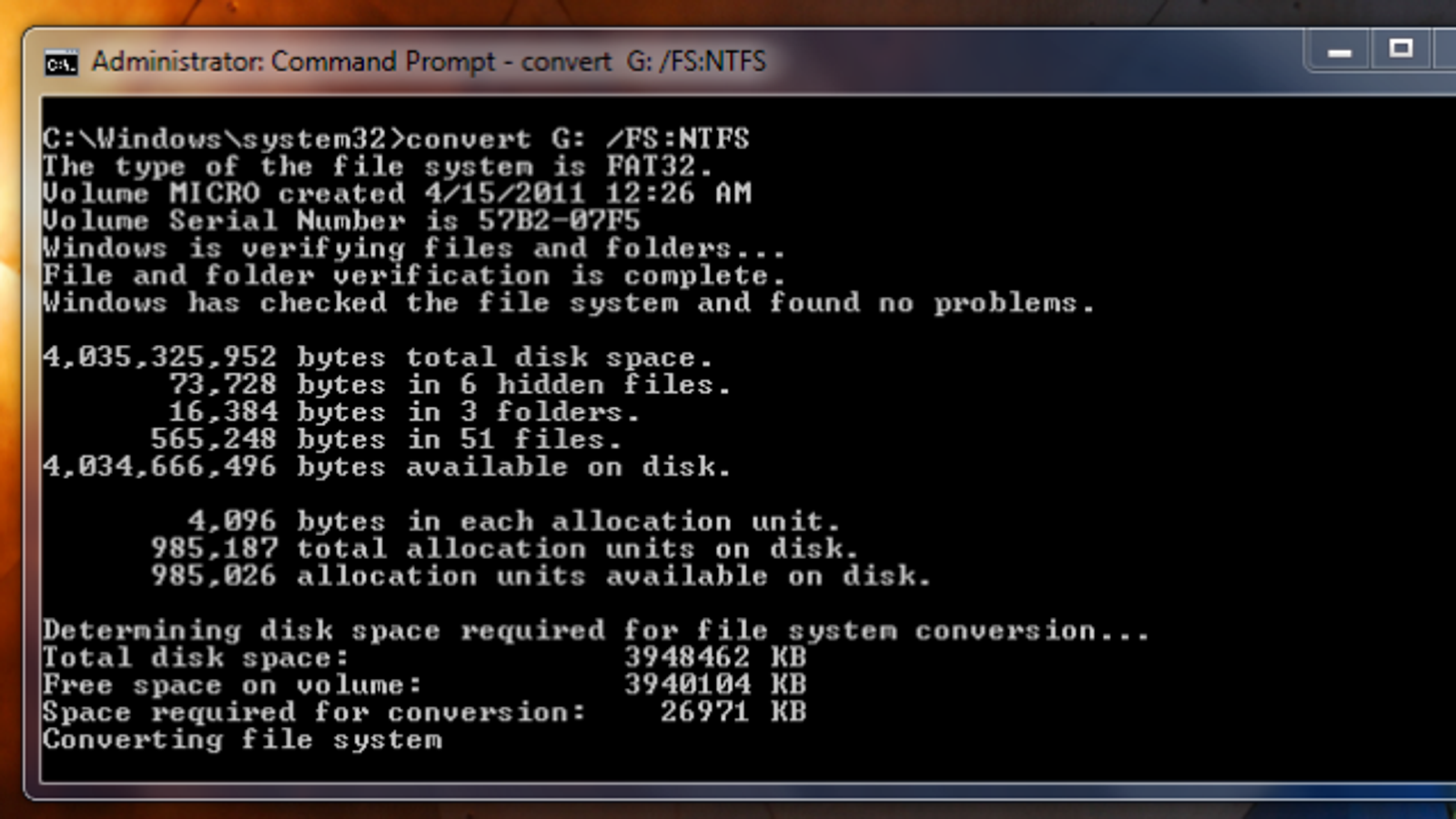 convert raw to ntfs command line