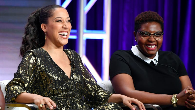 Robin Thede (left) with A Black Lady Sketch Show director Dime Davis