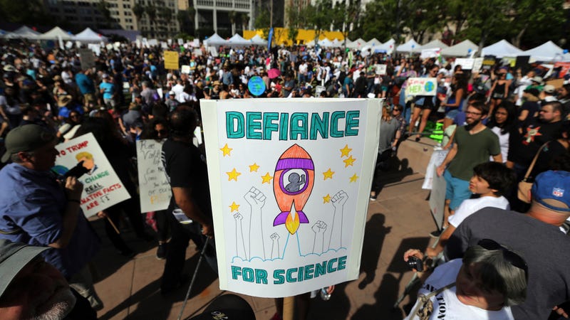 Protestors at the Los Angeles March for Science in April 2017.