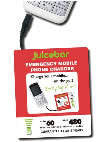 Illustration for article titled Juicebar: A Super-Thin Disposable Cellphone Charger