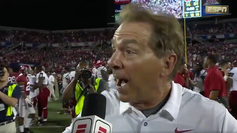 Illustration for article titled Nick Saban Apologizes To ESPN Reporter Maria Taylor For Chewing Her Out Over Harmless Quarterback Question