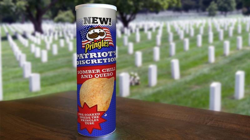 Illustration for article titled Powerful: Pringles Has Unveiled A Line Of Damp Chips That Won’t Crunch Loud Enough To Ruin A Moment Of Silence For Our Fallen Soldiers