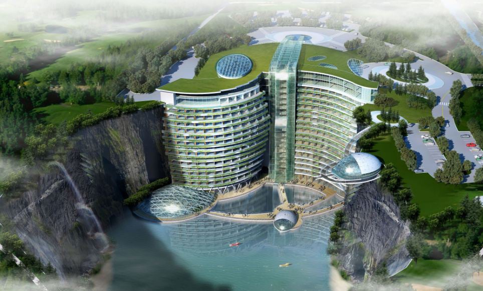 Crazy Cave Hotel Near Shanghai: Now Also With A (Glass) Waterfall