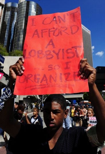 Anti-Wall Street protesters march through Los Angeles. (Getty)