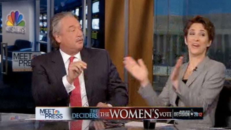 Illustration for article titled Watch Rachel Maddow Own GOP Strategist Alex Castellanos After He Claims that Women Don’t Actually Make Less Than Men