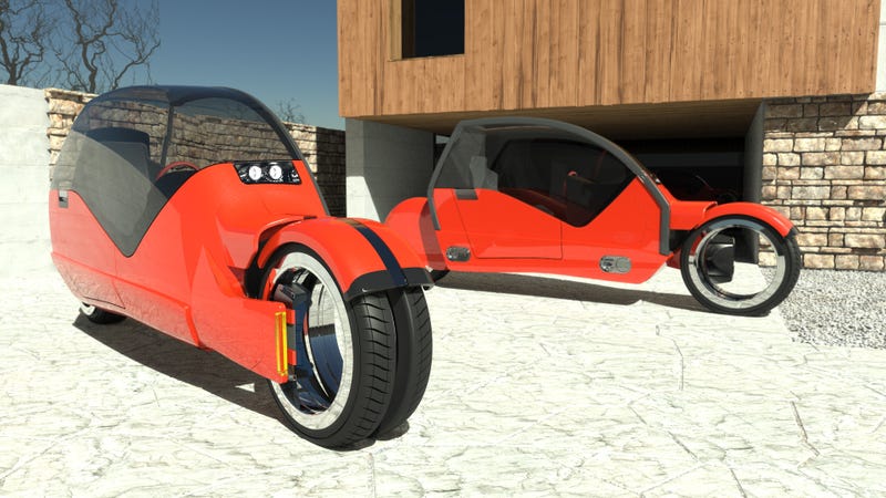 Illustration for article titled This Car That Splits Into Two Motorcycles Is A Great Terrible Idea