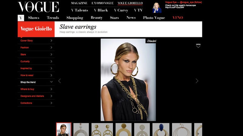 Italian Vogue Features Unbelievably Slave Earrings Updated The Vogue Brand Is No Stranger To Offensive Missteps In Past We Ve Seen French Do Blackface American Portray Lebron James As King Kong